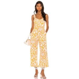 REVOLVE Faithfull the Brand Jasmine Yellow Floral Kasbah Cropped Jumpsuit 2 XS